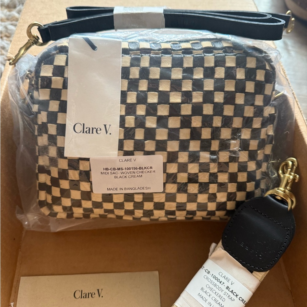Clare V Black and Cream Checkered Bag Midi Sac